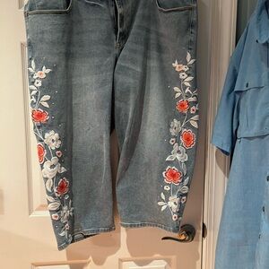 Lane Bryant Blue Jeans with Floral Embroidery